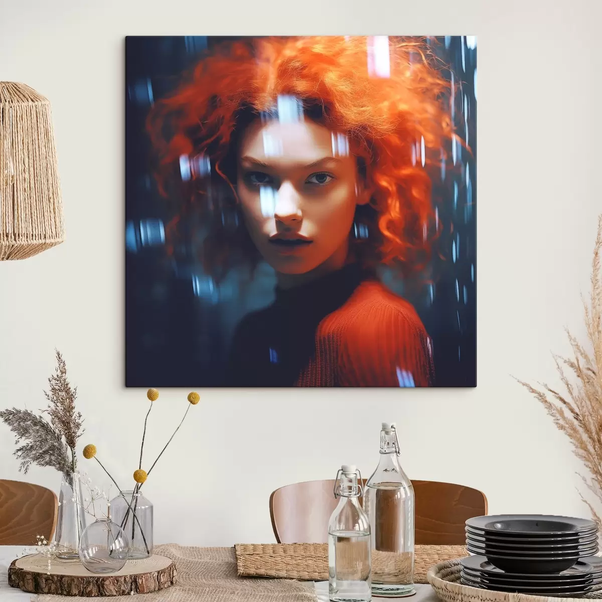 carta da parati Ragazza con capelli rossi su sfondo blu scuro nr. s41934