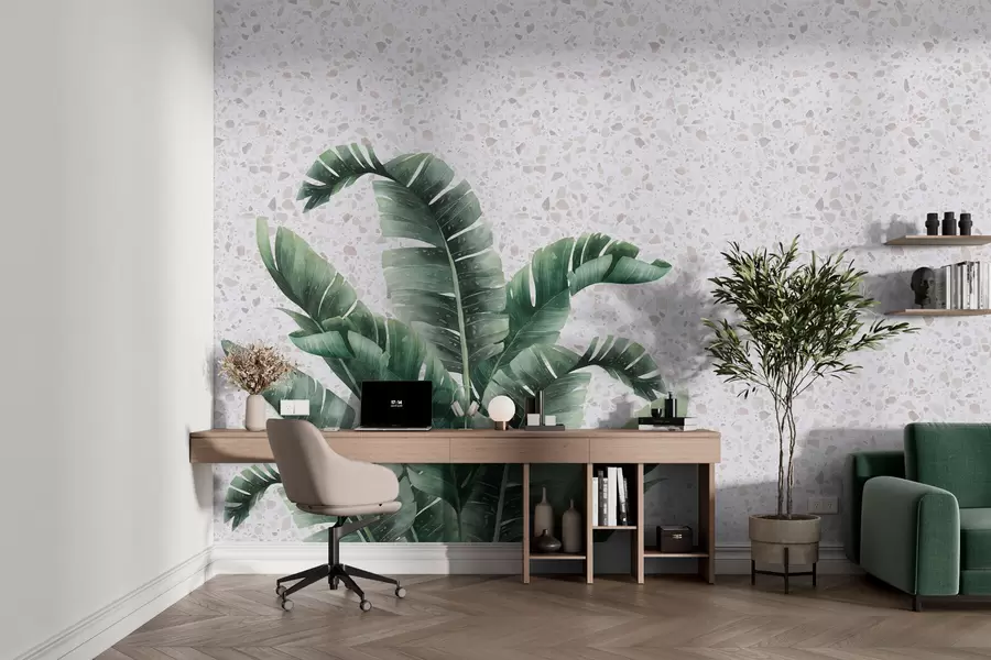 Carta da parati nature Foglie tropicali e sfondo terrazzo 