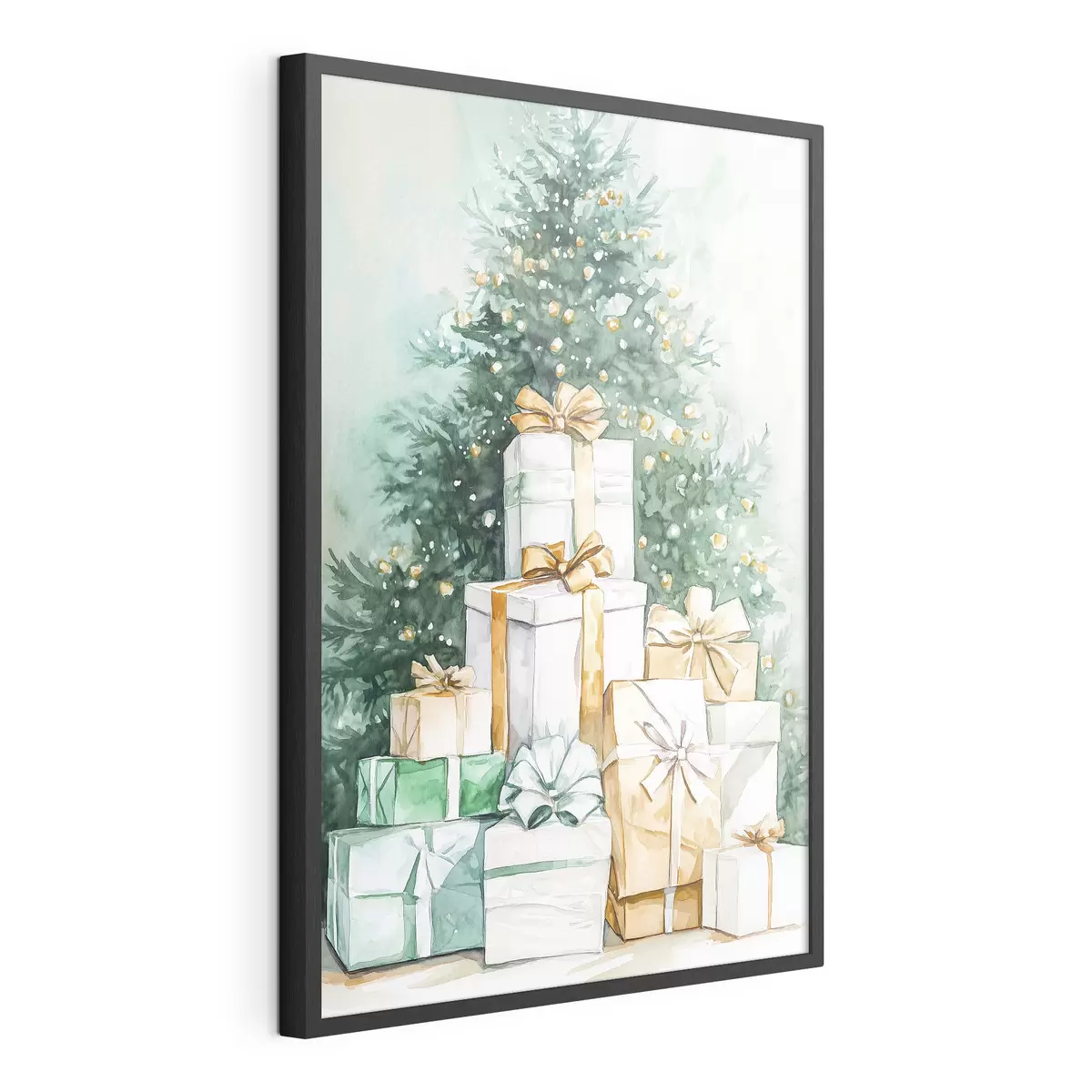 Poster Albero di Natale con regali incartati, stile acquerello, festoso f41944