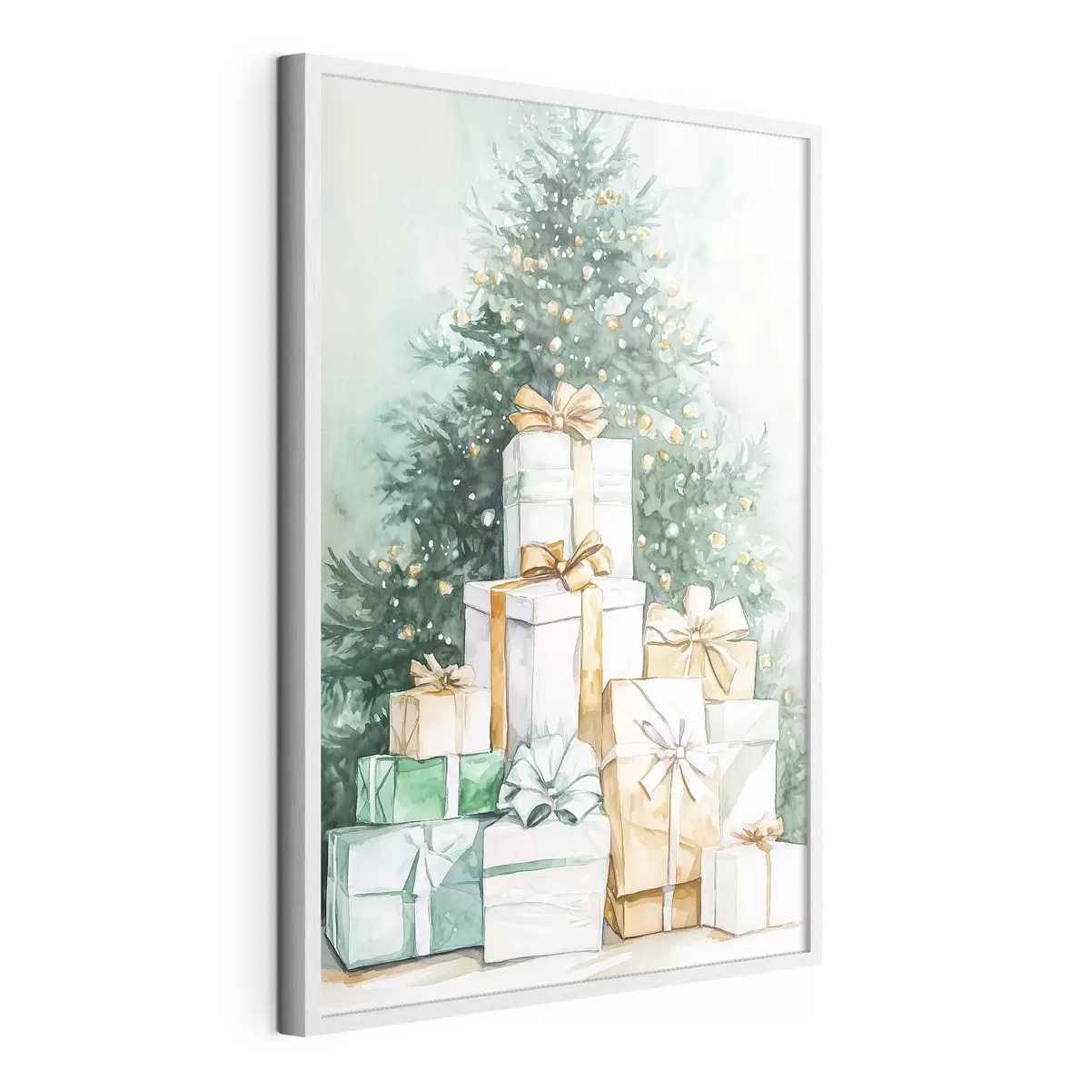 Poster Albero di Natale con regali incartati, stile acquerello, festoso f41944