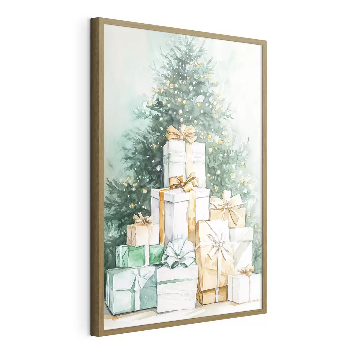 Poster Albero di Natale con regali incartati, stile acquerello, festoso f41944
