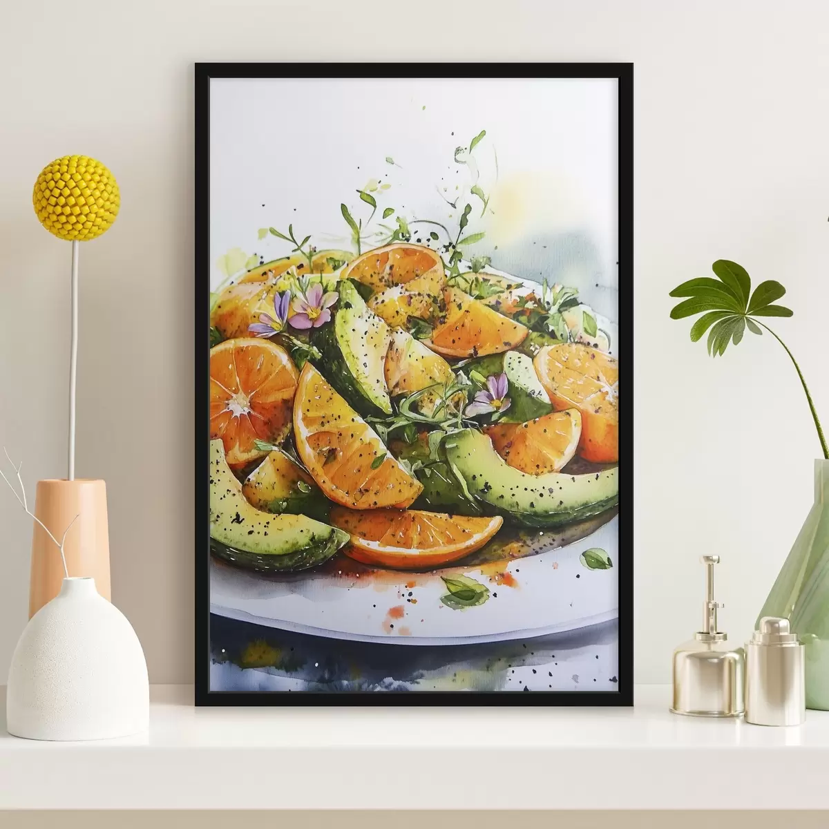 Poster Insalata stile acquerello con zucca, arance e avocado f41957