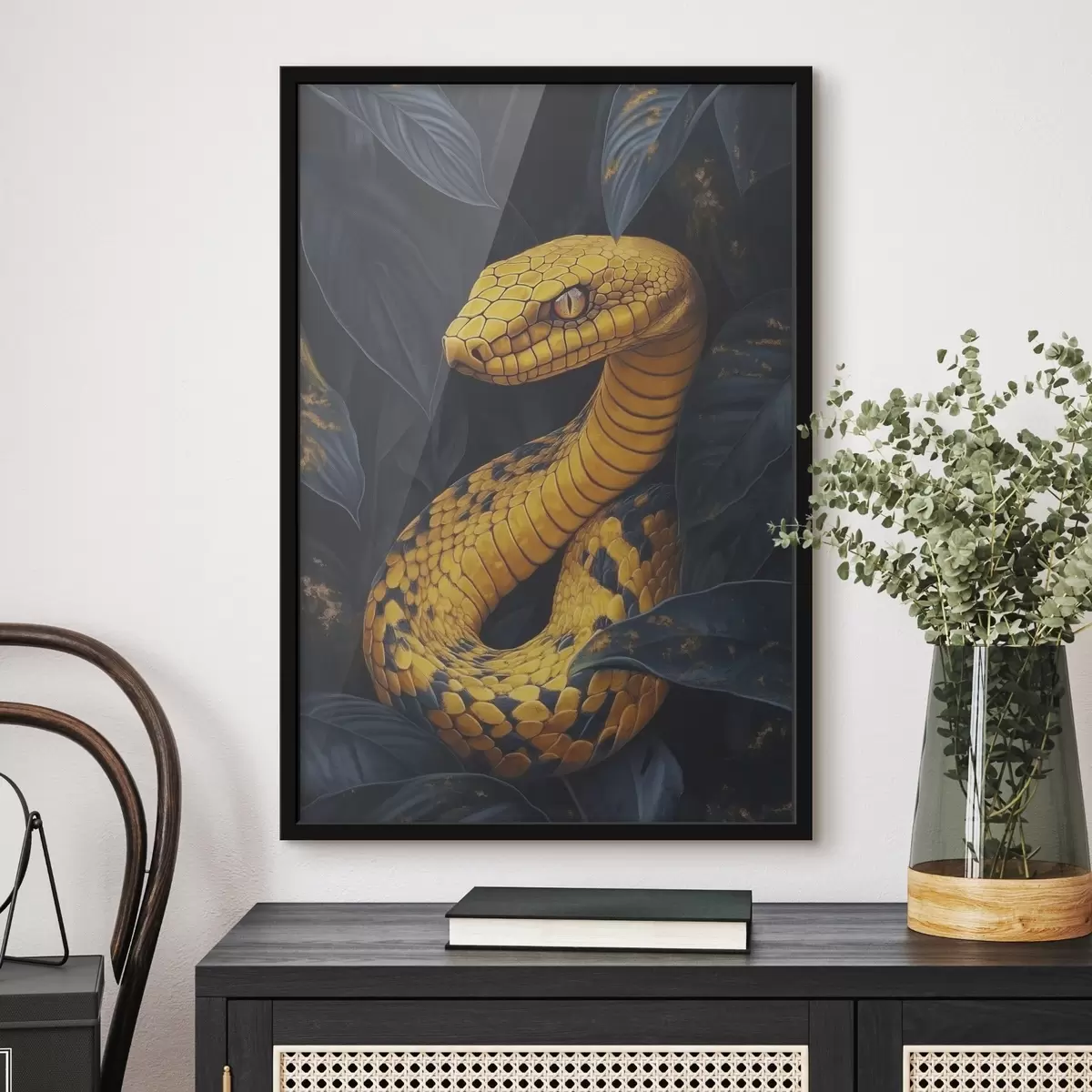 Poster Serpente giallo tra le foglie f41927