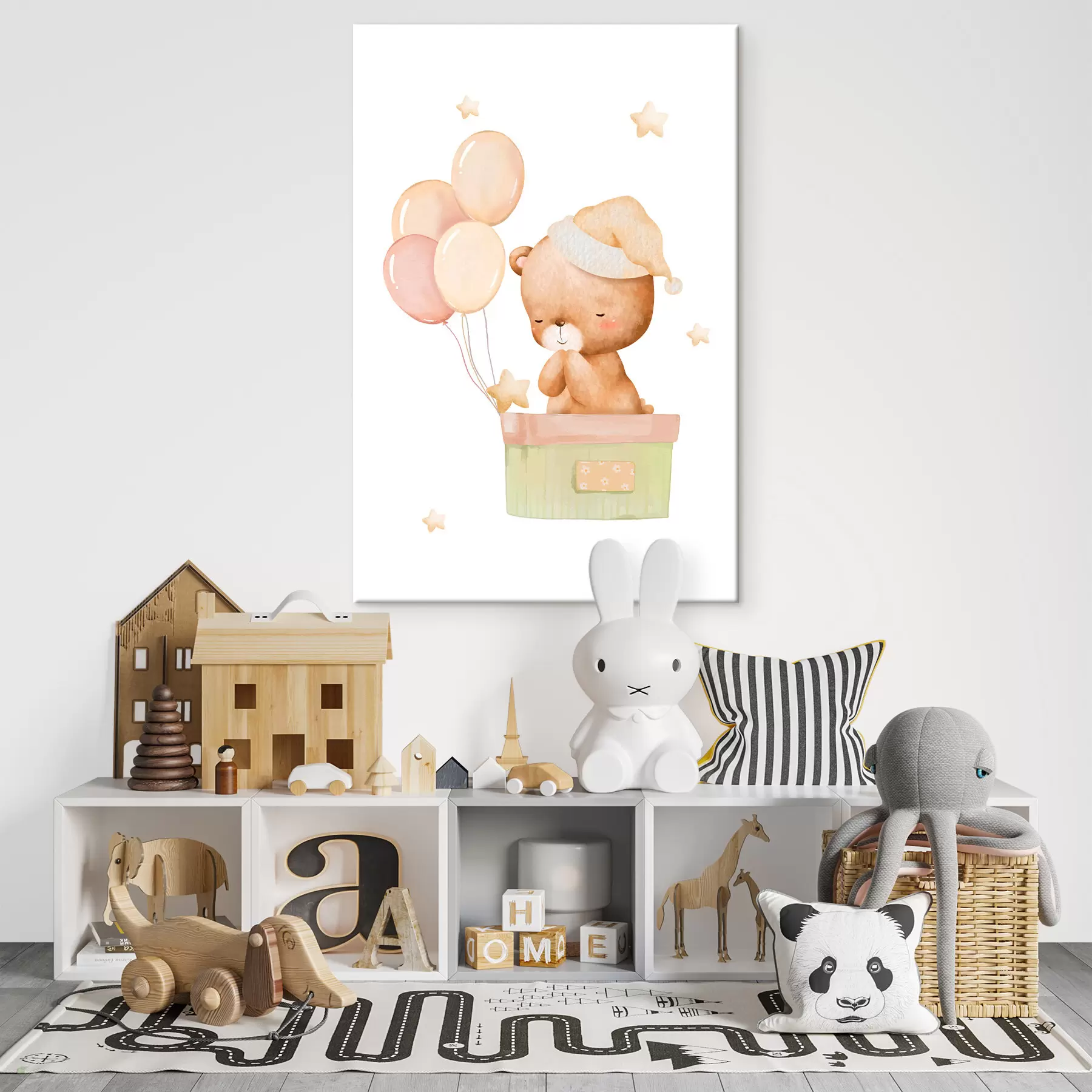 carta da parati Simpatico orso con palloncini e stelle nr. s37918