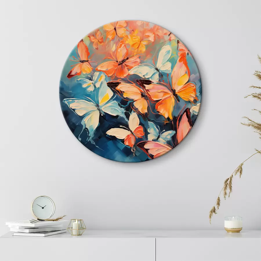 carta da parati Uno stormo di farfalle che volano su un dipinto ad olio blu nr. r39922