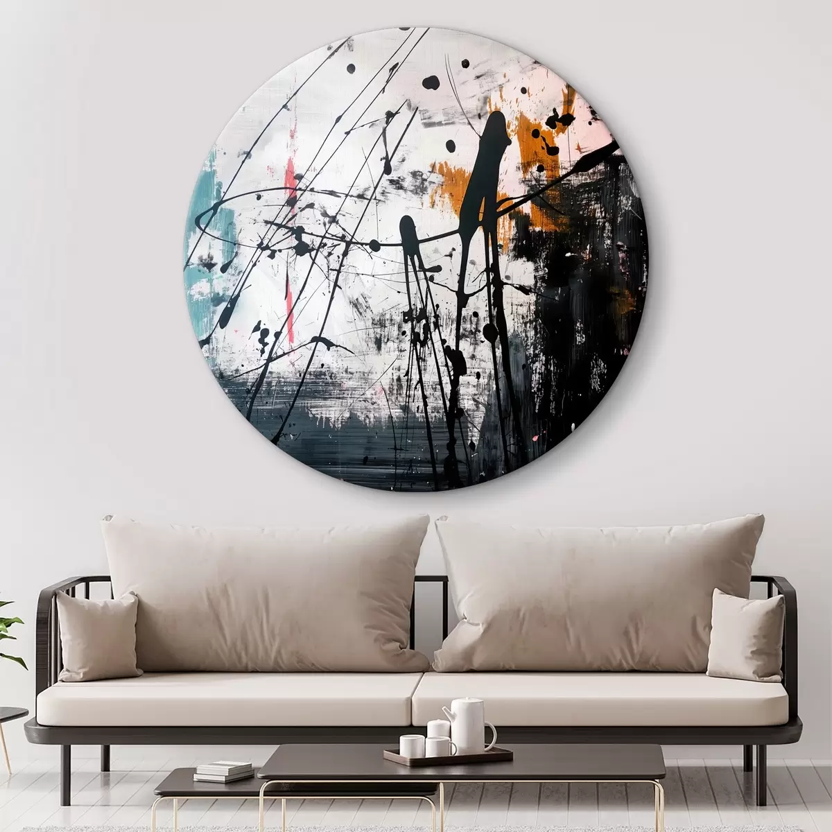 Quadri rotondi Spruzzi di vernice astratta in stile grunge r38165