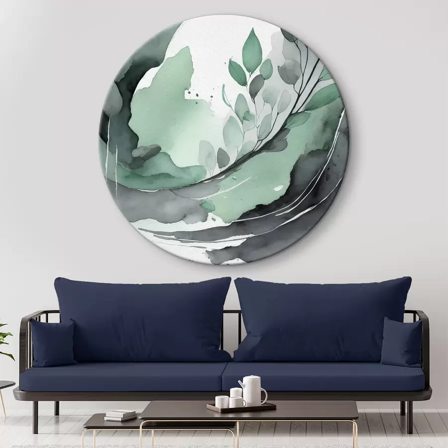 carta da parati Disegno astratto ad acquerello con una pianta, colori naturali verde e grigio nr. r36502