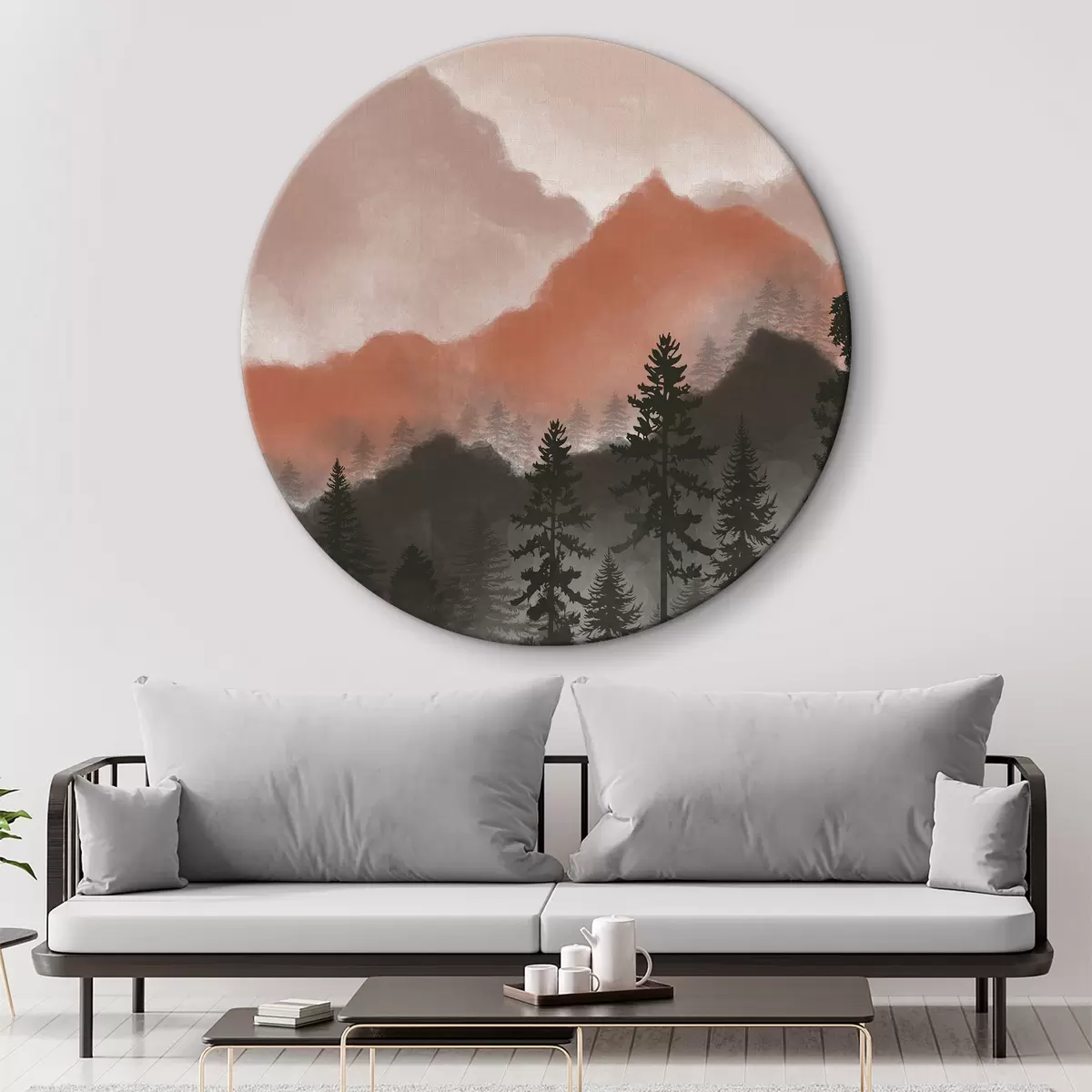 Quadri rotondi Montagne astratte dell'acquerello r36607v2