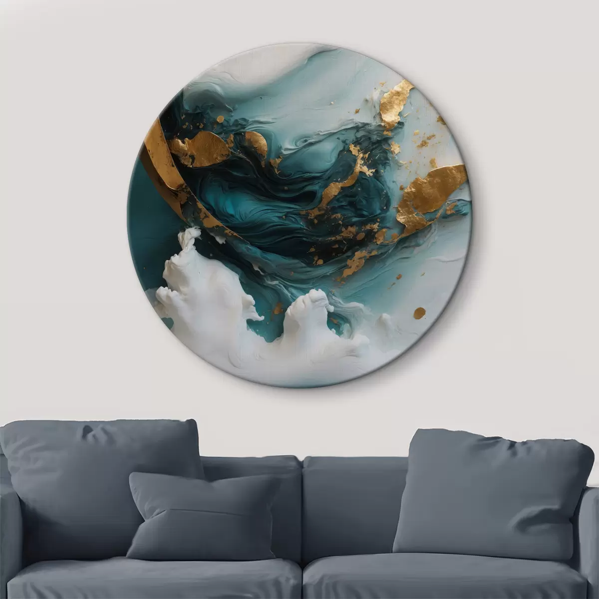 Quadri rotondi Astrazione con colori blu e bianchi r39154