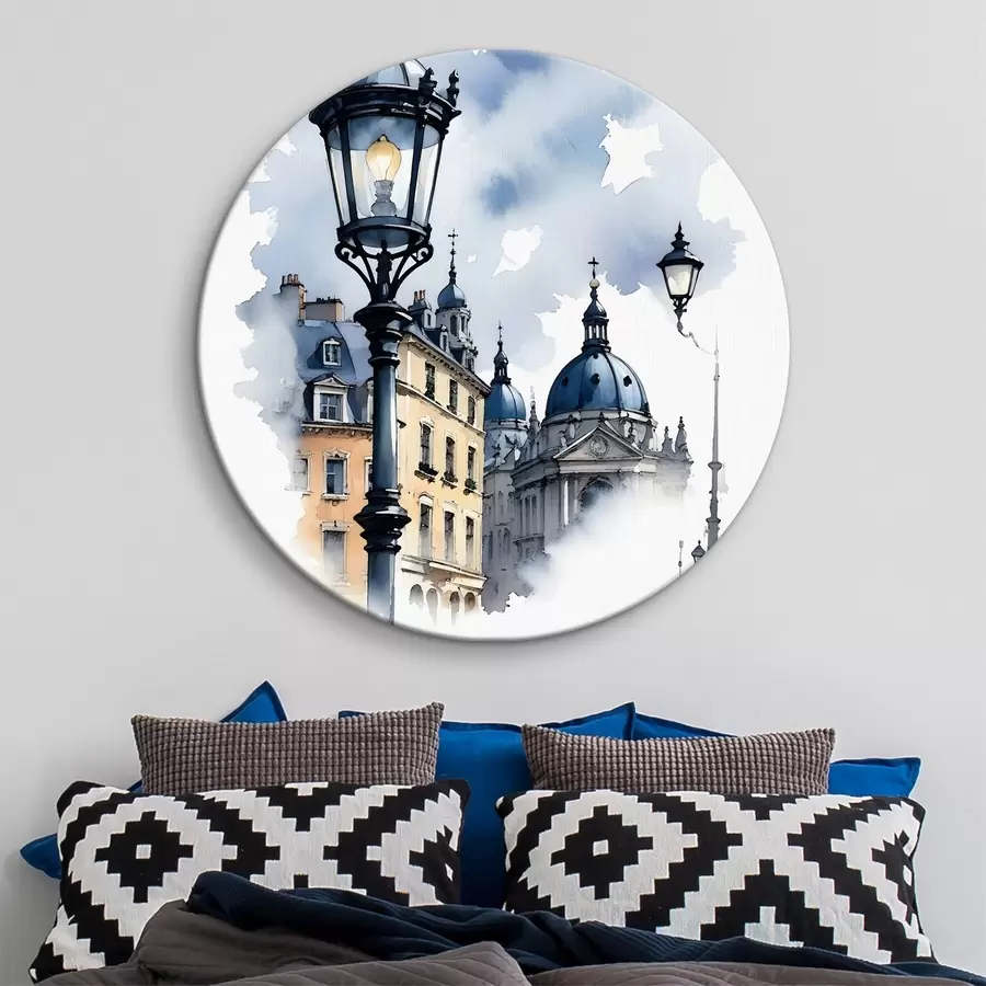 carta da parati Un lampione ornato con un edificio a forma di cupola in una giornata nuvolosa nr. r38364