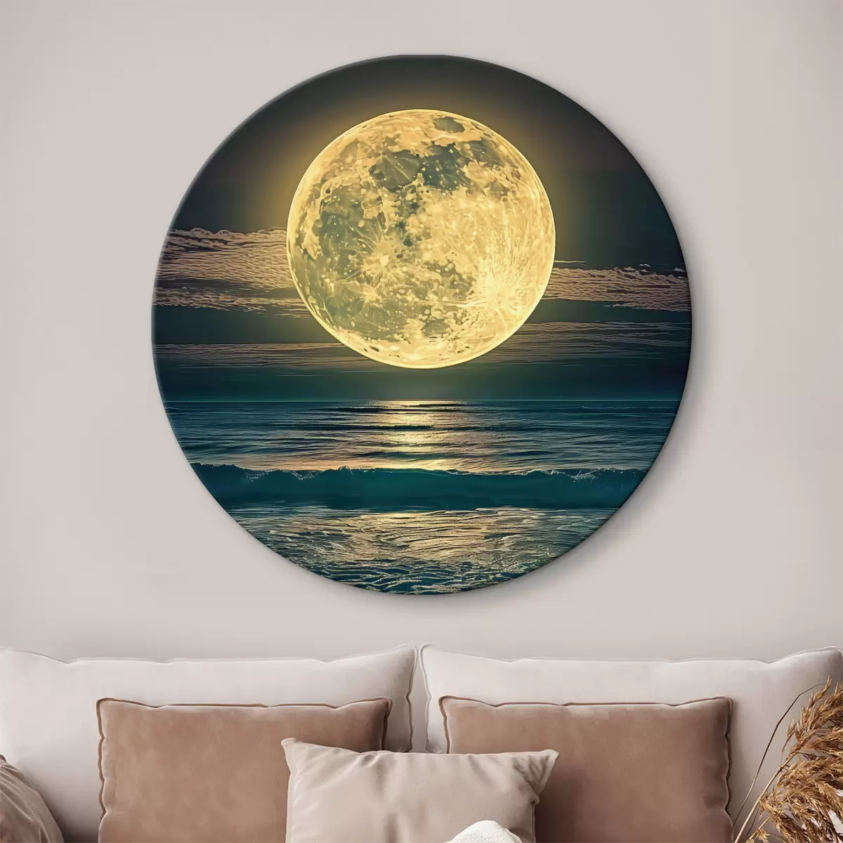 Quadri rotondi Grande luna sull'oceano r38865