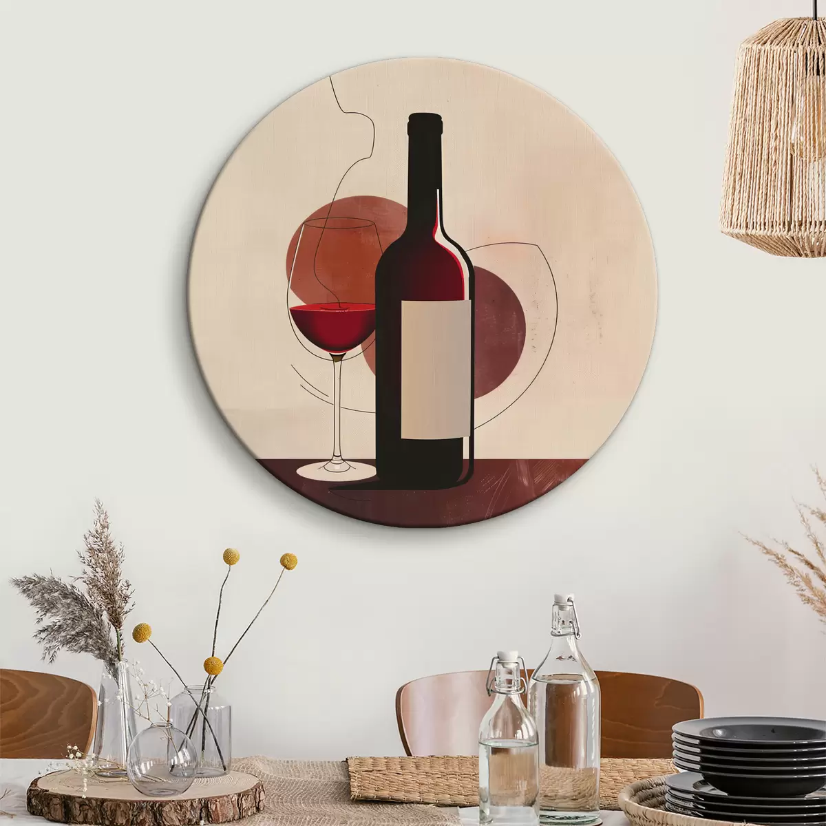 Quadri rotondi Bottiglia di vino e bicchiere con vino r40191