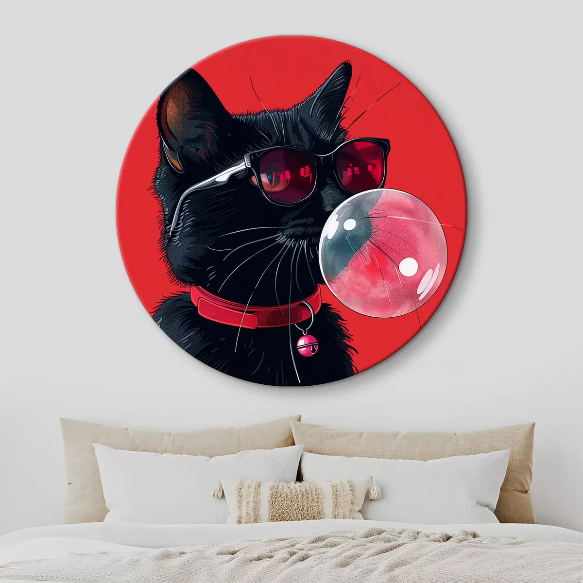 Quadri rotondi Simpatico gatto nero r39223