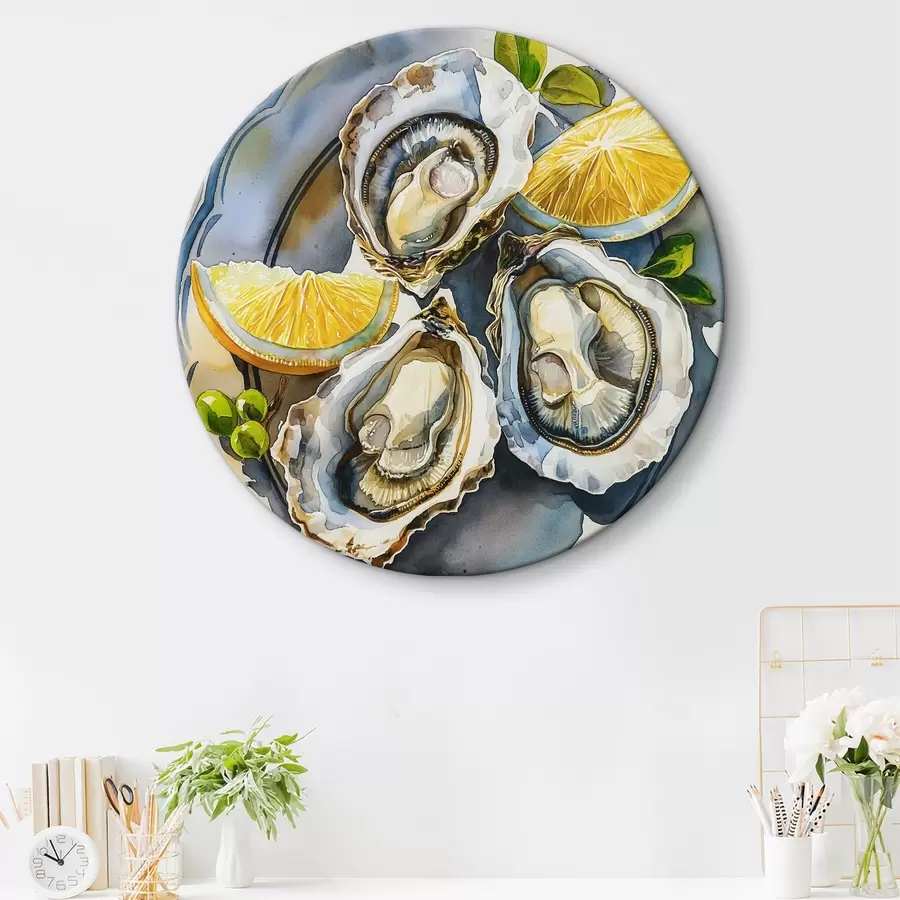 carta da parati Ostriche eleganti sul piatto, acquerello, limoni, colori naturali, mediterranei nr. r39711
