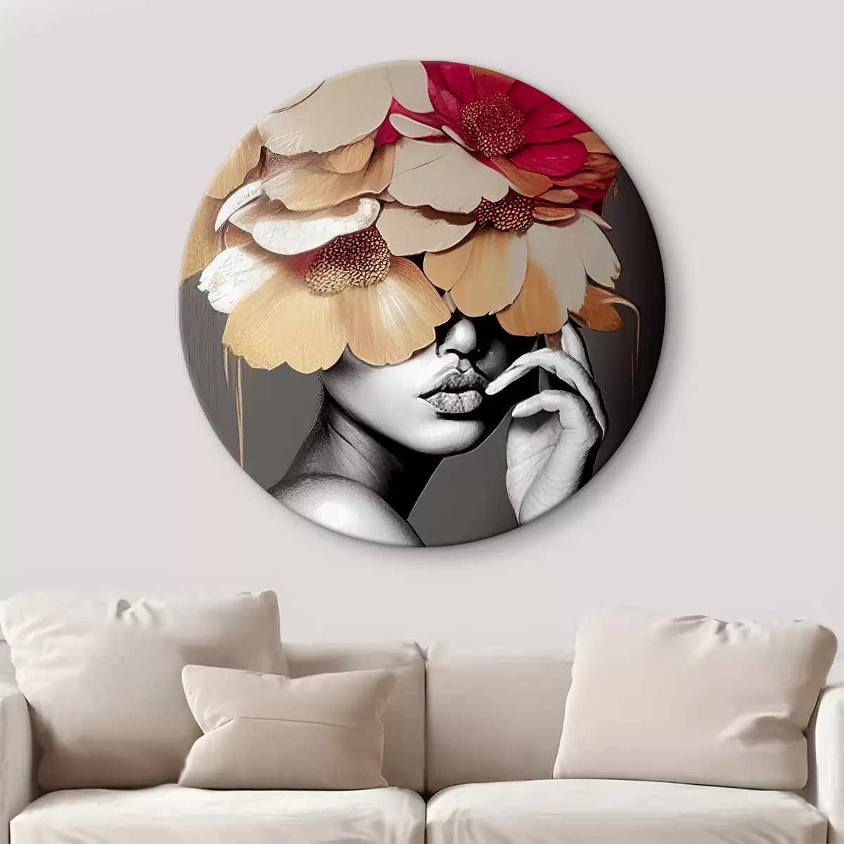 Quadri rotondi Fiore, pianta e bianco r35442