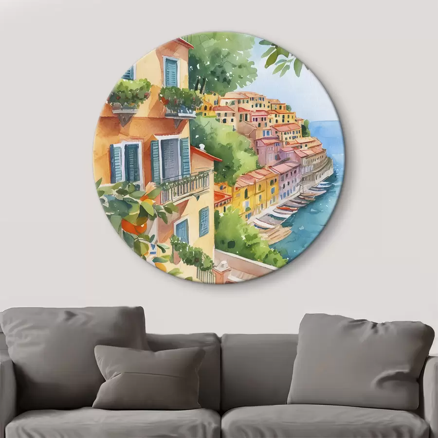 carta da parati Architettura cittadina italiana, costa amalfitana, estate, acquerello, albero di limone nr. r38393