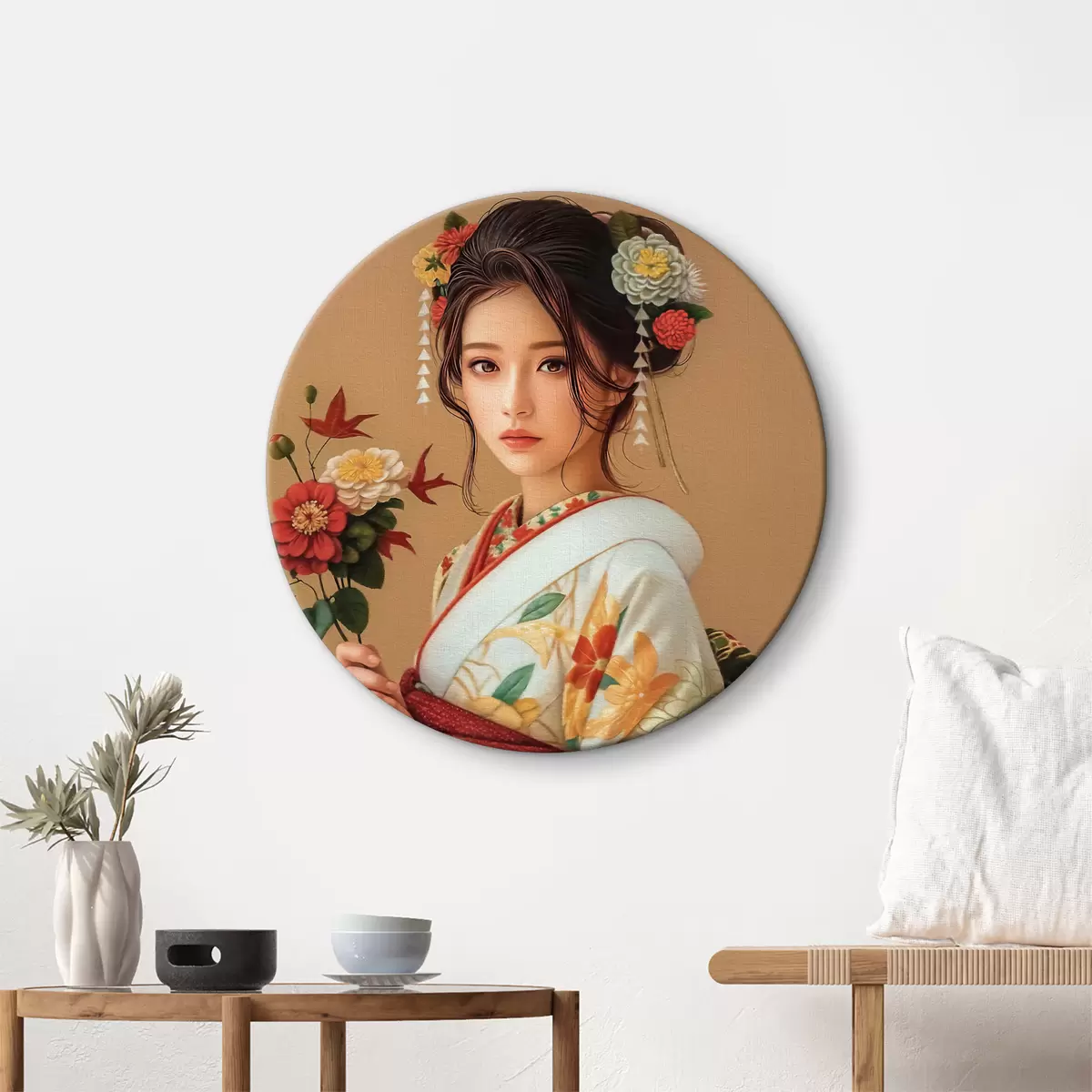 Quadri rotondi Donna giapponese in un bellissimo kimono r40108