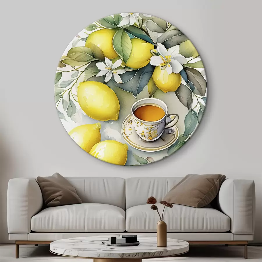 carta da parati Limoni e fiori, acquerello, colazione, tazza di tè, stile bohémien nr. r38403