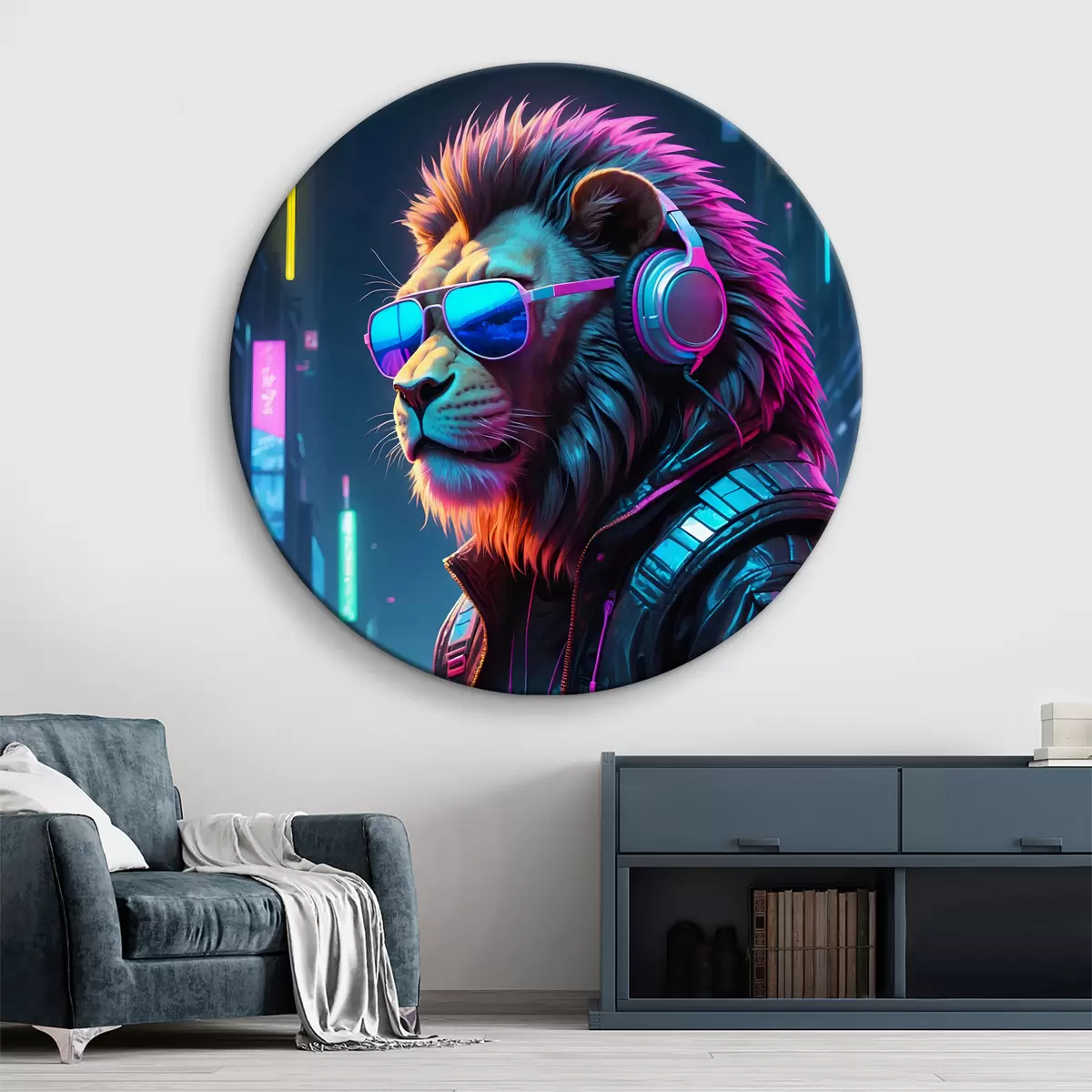 Quadri rotondi Leone su sfondo luminoso della città r38169