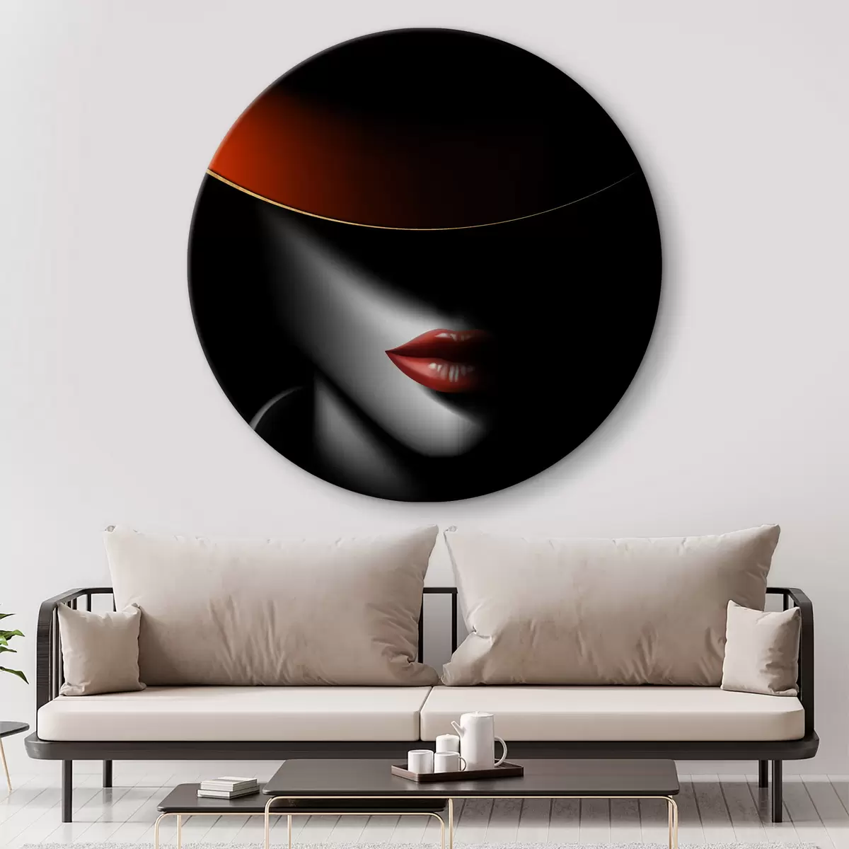 Quadri rotondi Labbro, fotografia flash e cappello r03483