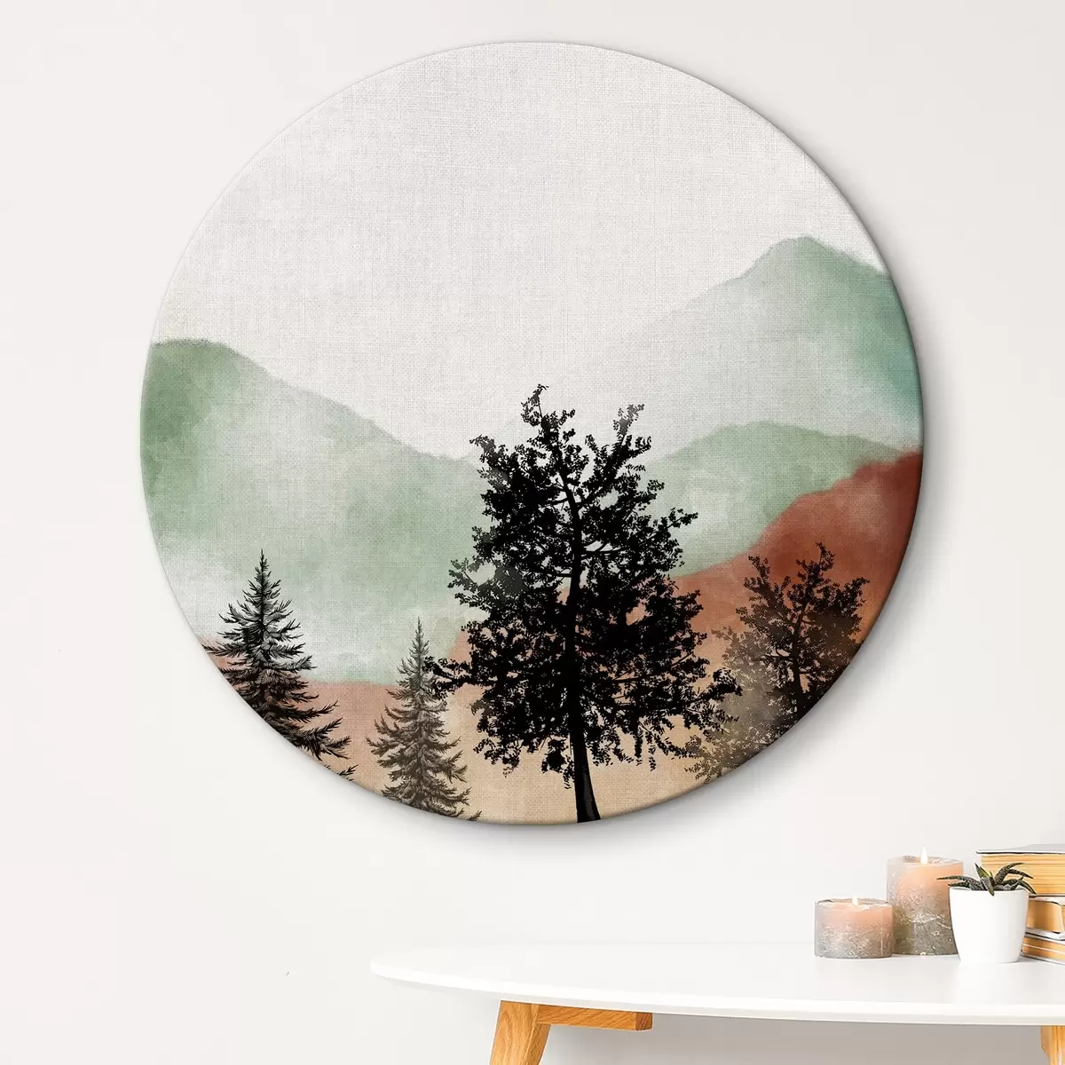 Quadri rotondi Paesaggio montano ad acquerello r36592