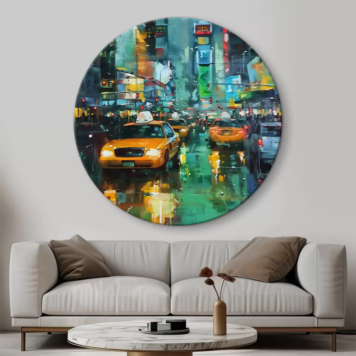 Quadri rotondi New York e taxi r39534