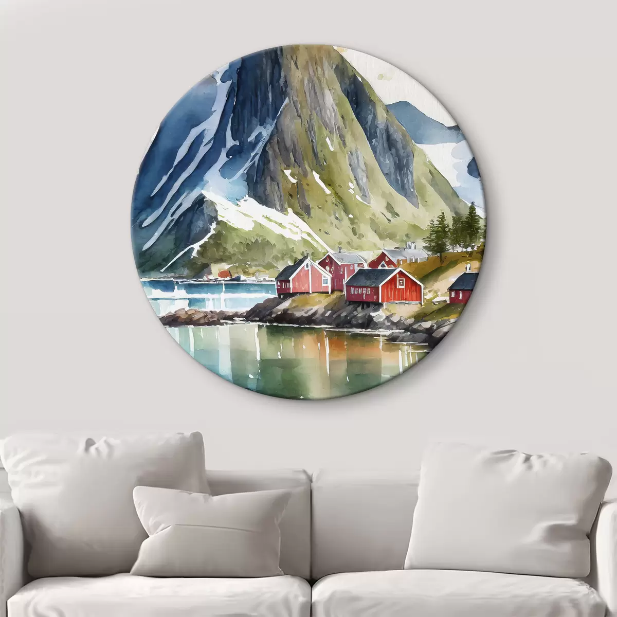 Quadri rotondi Norvegia, natura, acquerello, Lofoten r36685