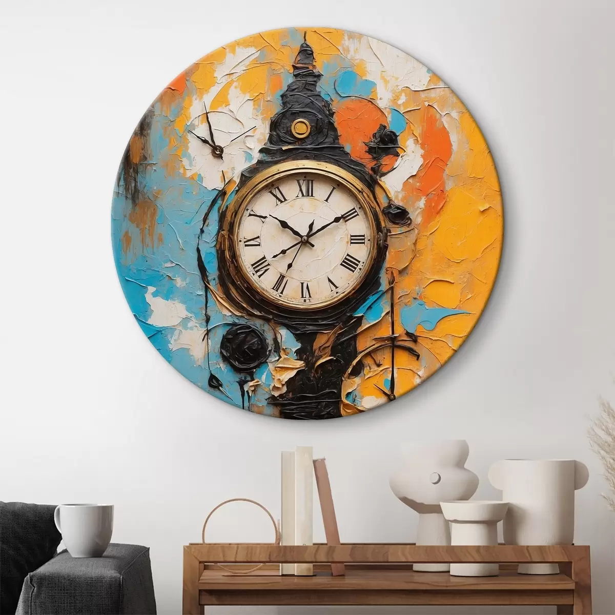 Quadri rotondi Vecchio orologio su sfondo astratto r37802