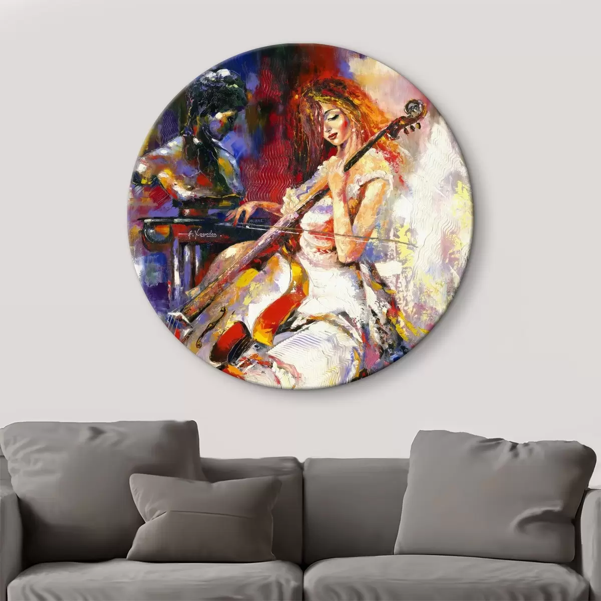 Quadri rotondi Vernice, pittura artistica e strumento musicale r16795