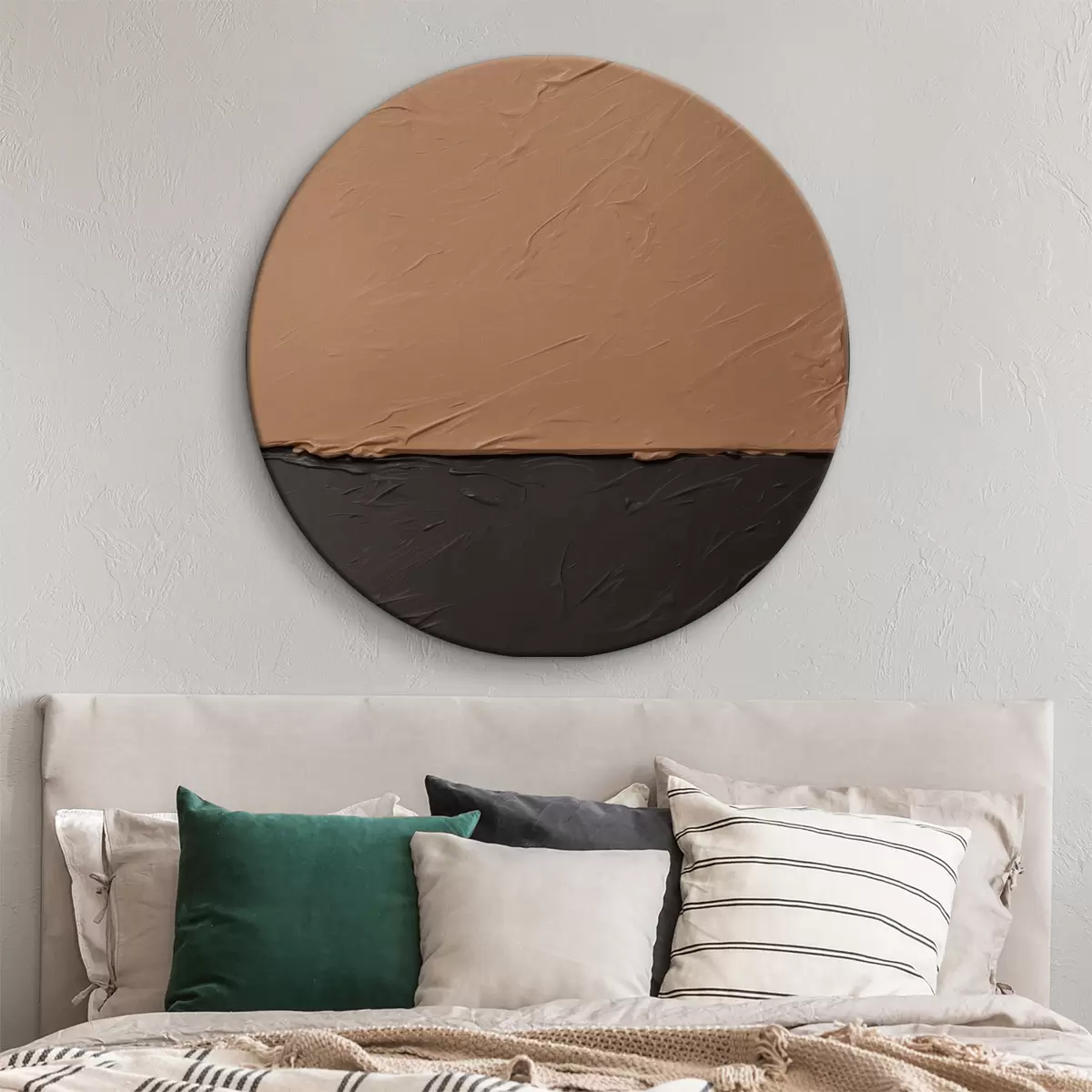 Quadri rotondi Dipinto con colori beige e nero r39598