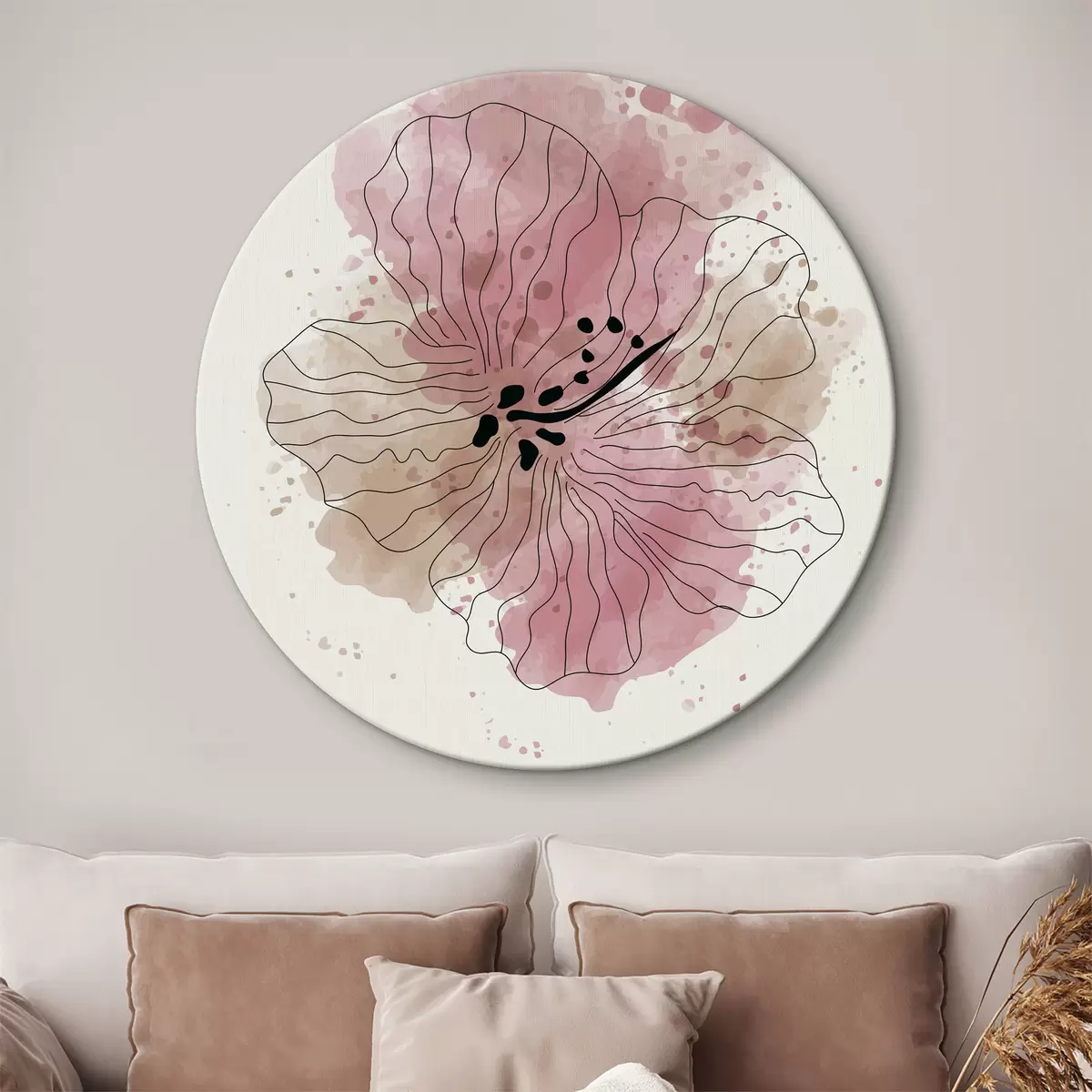 Quadri rotondi Fard rosa in acquerello r36136