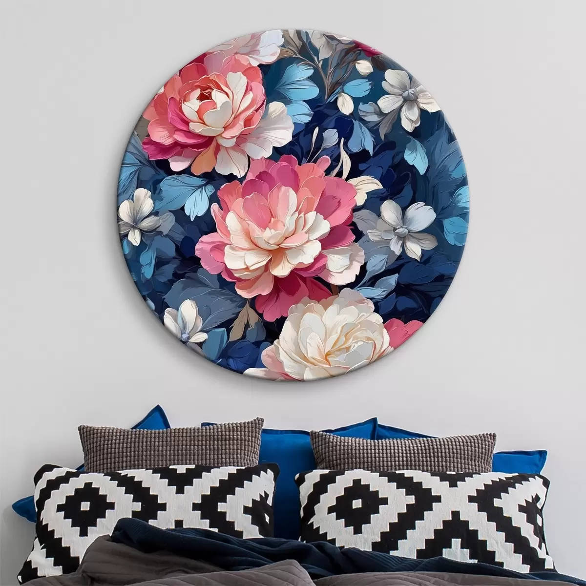 Quadri rotondi Fiori rosa, bianchi e blu r39599
