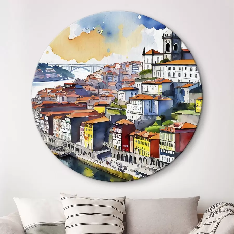 carta da parati Acquerello della città di Porto, Portogallo, disegno architettonico nr. r36680