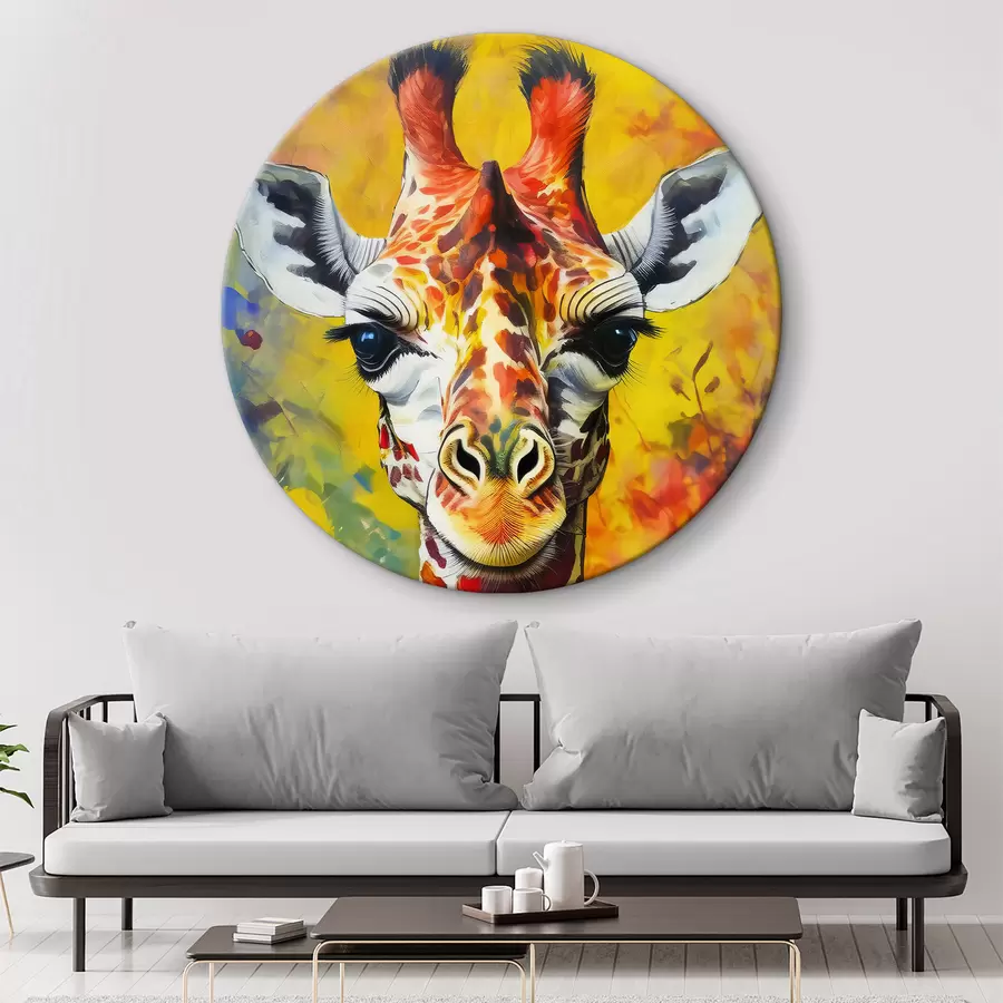 carta da parati ritratto di una giraffa in abito su sfondo giallo nr. r38606