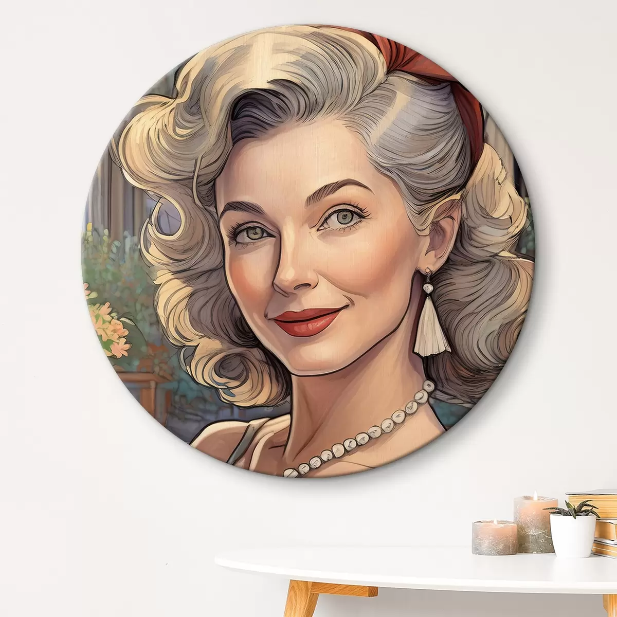 Quadri rotondi ritratto di una donna in stile pin-up r39483