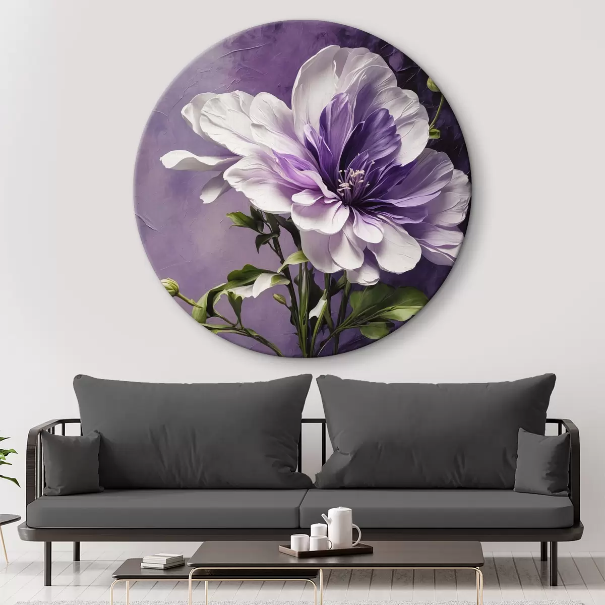 Quadri rotondi Fiori viola su sfondo viola r39368