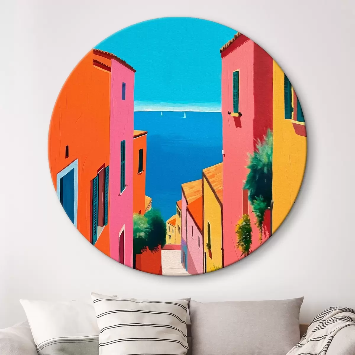 Quadri rotondi Vista mare e strada luminosa r39579