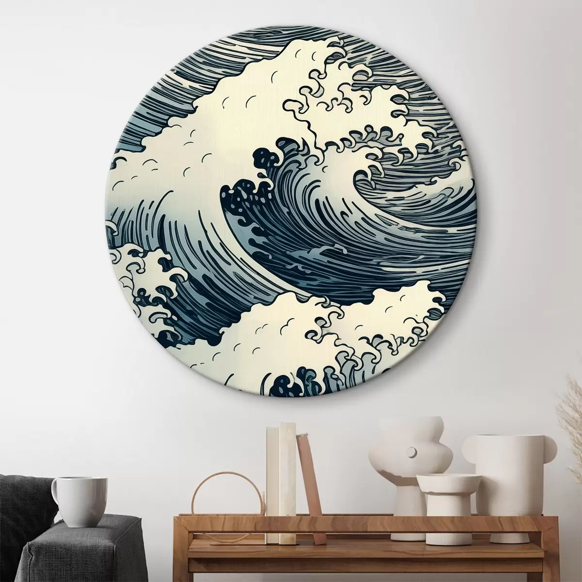 Quadri rotondi Acquerello delle onde del mare in stile orientale r39569