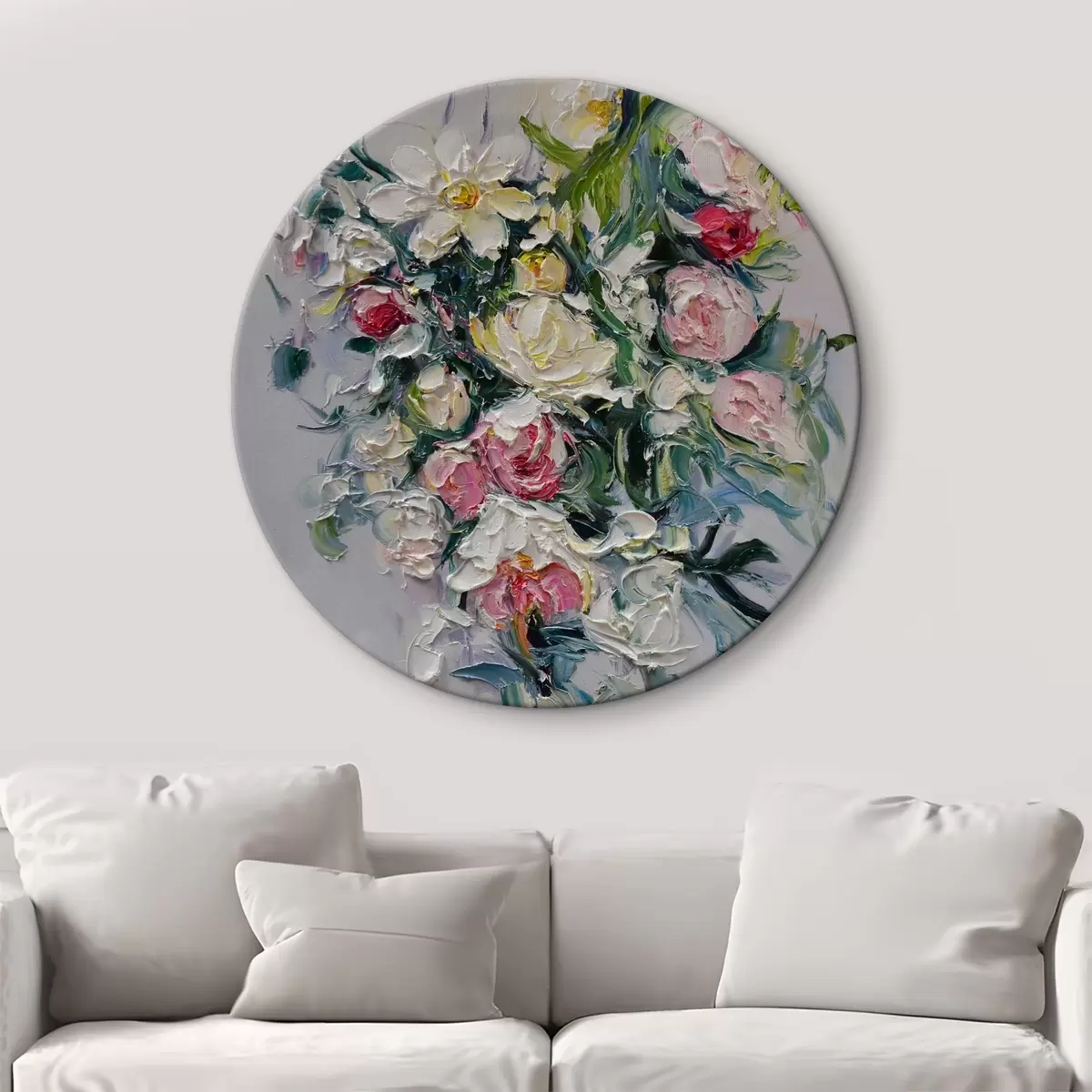 Quadri rotondi Bouquet di primavera a guazzo r02859