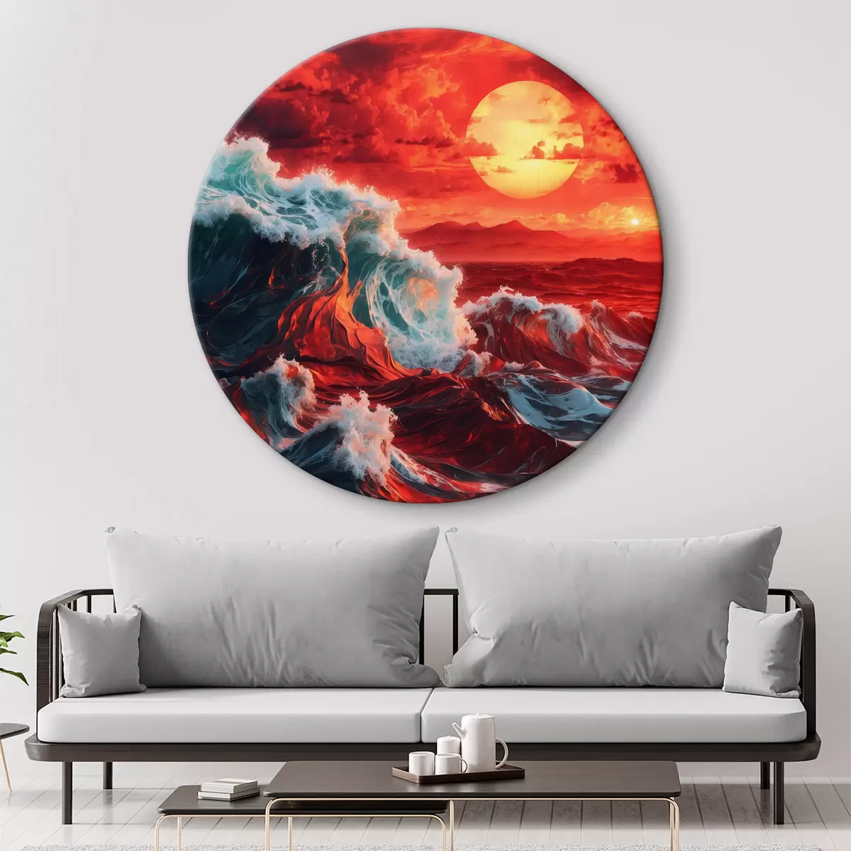 Quadri rotondi Mare in tempesta al tramonto r39362