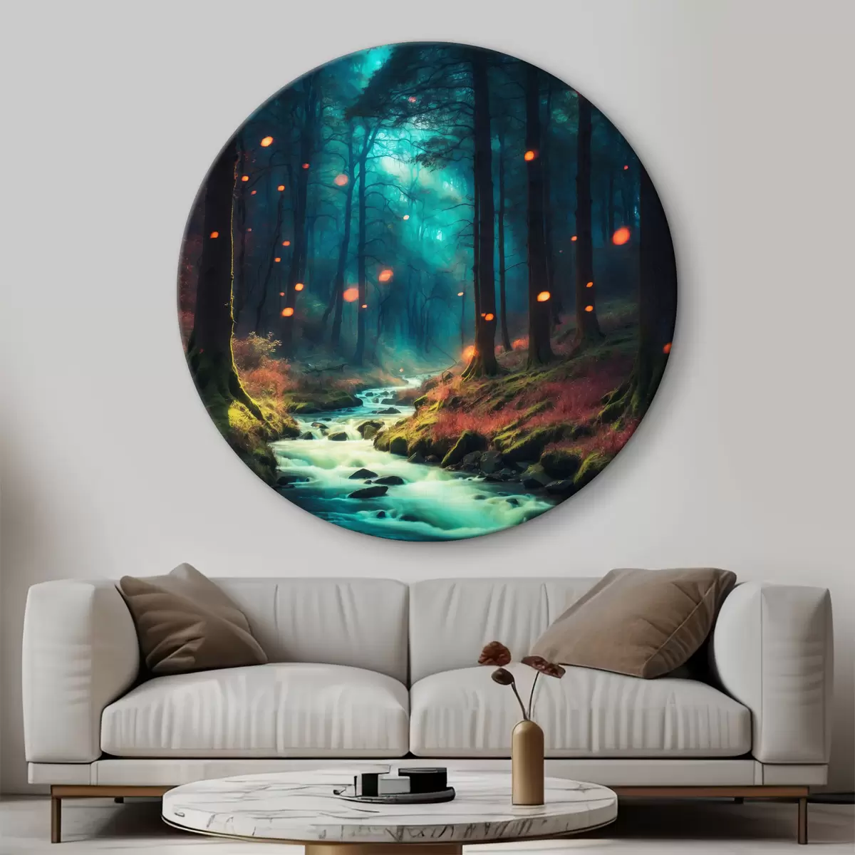 Quadri rotondi Stream in una foresta fantastica r39616