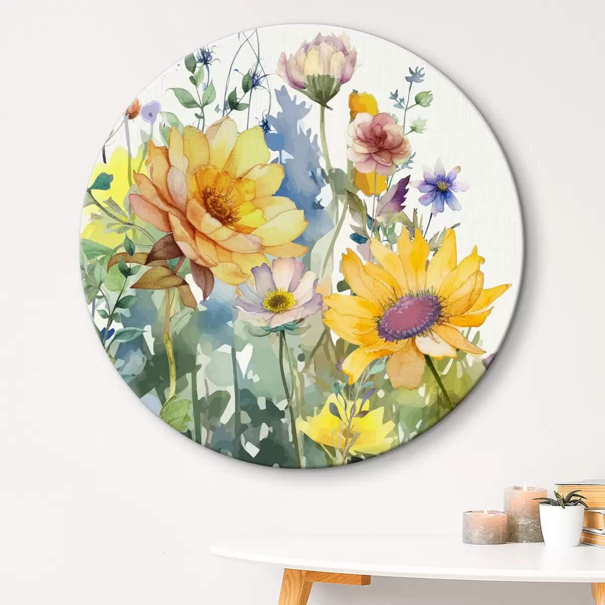 Quadri rotondi Fiori selvatici acquerellati in estate r39340