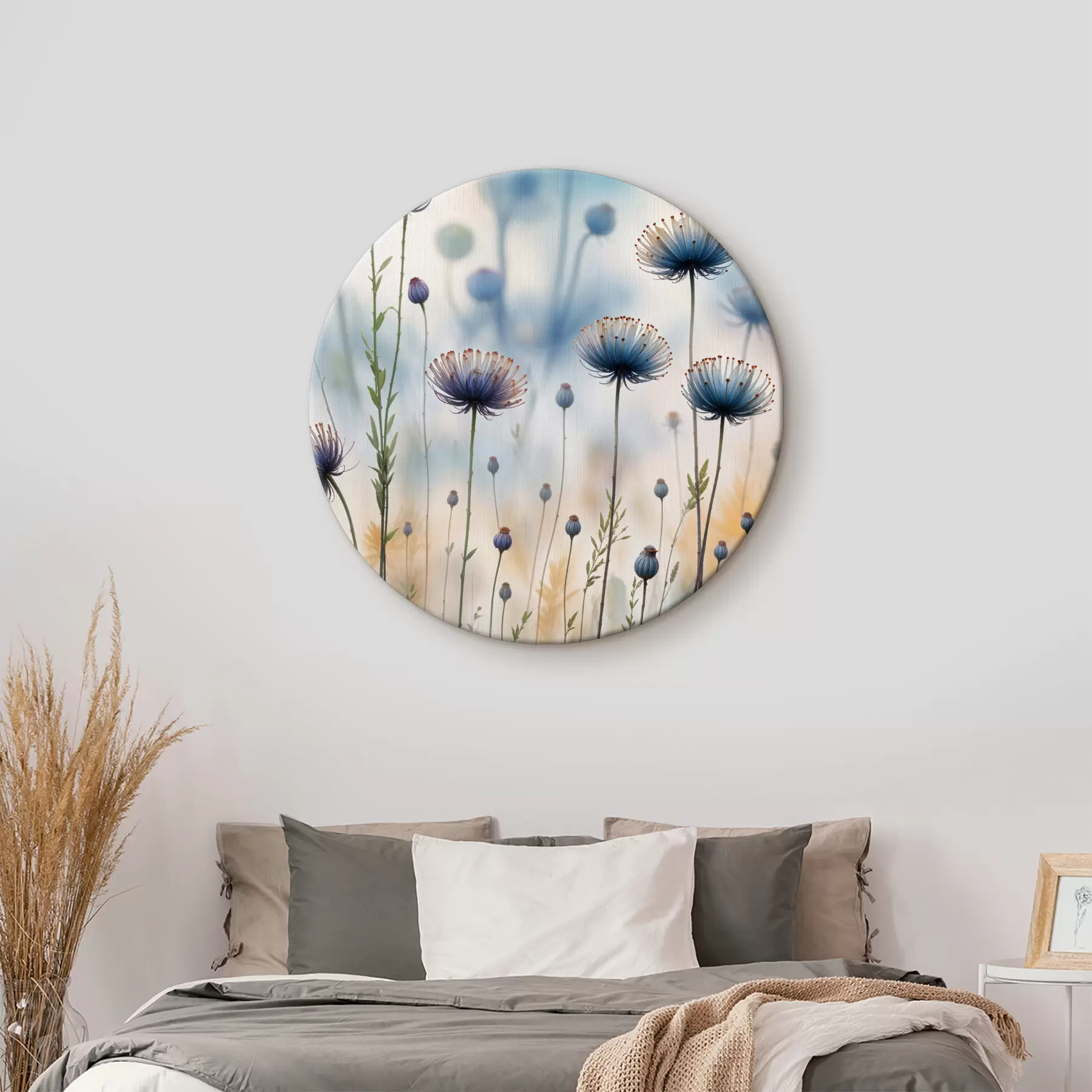 carta da parati Alti fiori viola simili a denti di leone con sfondo sfocato, che creano un'atmosfera serena e sognante nr. r40414