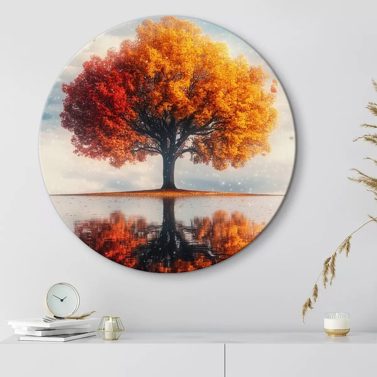 Quadri rotondi Albero con riflesso nell'acqua r40126