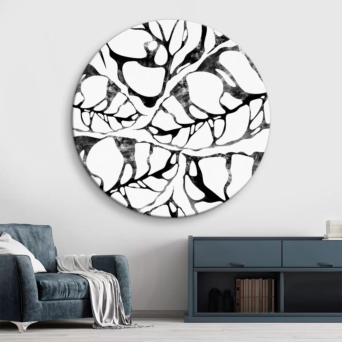 Quadri rotondi Modello di foglie di monstera tropicale con fori, minimalismo, strutturato, colore grigio nero, floreale, pianta r38351
