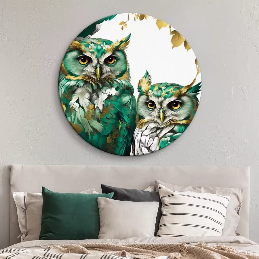 carta da parati Due gufi verdi tra le foglie nr. r37569