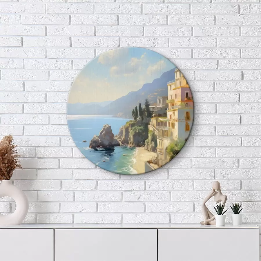 carta da parati Vista della baia del mare, montagne in Italia dall'hotel imitazione della pittura a olio nr. r40088