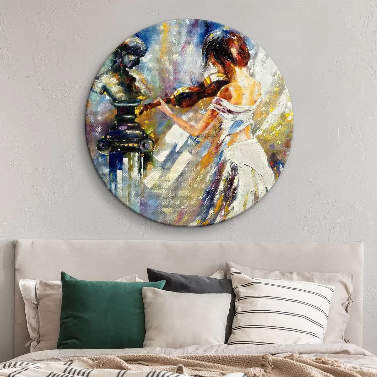 Quadri rotondi Violinista, pittura a olio r04222