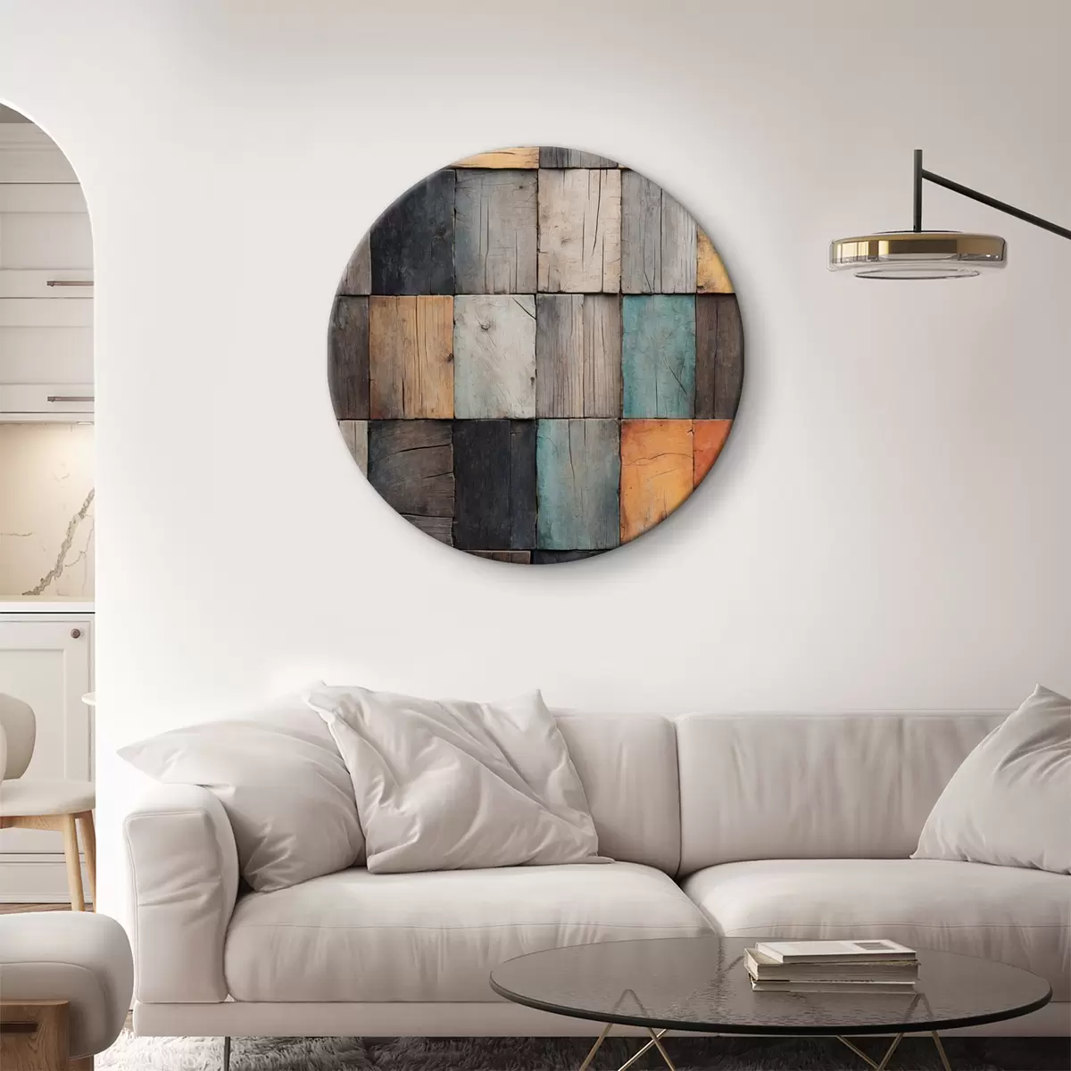 Quadri rotondi Muro di vecchie piastrelle di legno r40337