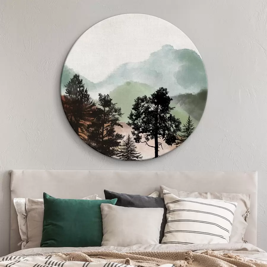 carta da parati Acquerello paesaggio montano con alberi nr. r36603